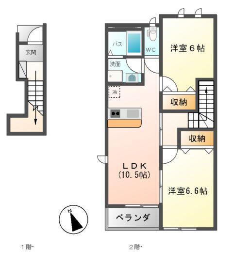 ウイングコート(2LDK/2階)の間取り写真