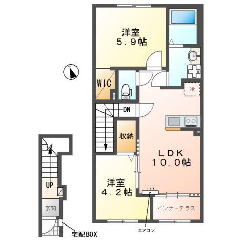  野田市上花輪アパート(2LDK/2階)の間取り写真