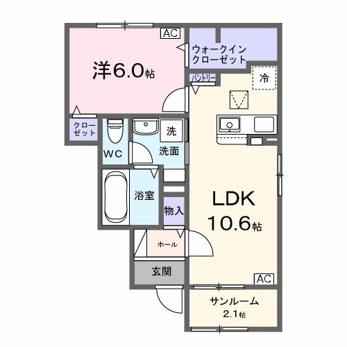 パーシモンⅢ(1LDK/1階)の間取り写真