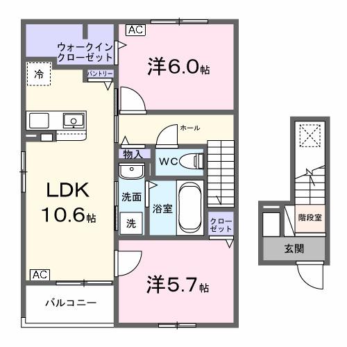 パーシモンⅢ(2LDK/2階)の間取り写真