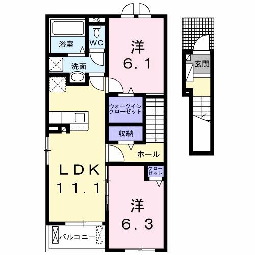 ルパルク Ⅰ(2LDK/2階)の間取り写真