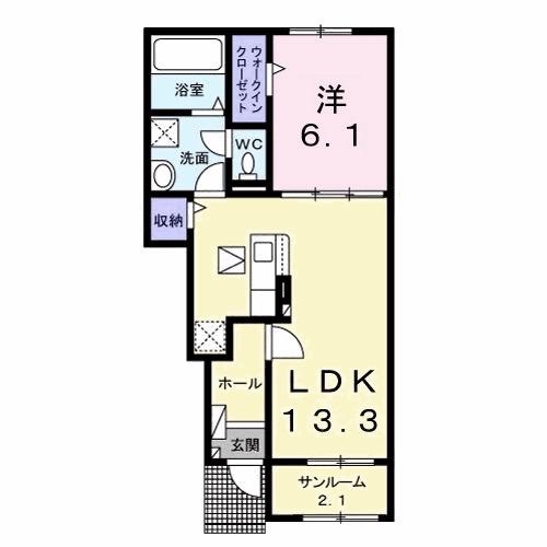 ルパルク Ⅱ(1LDK/1階)の間取り写真