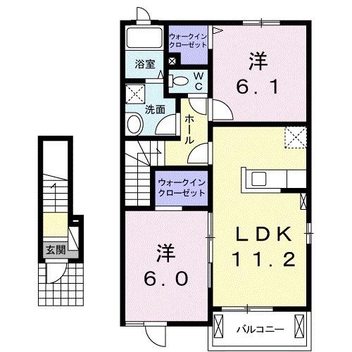 フィオーレⅡ(2LDK/2階)の間取り写真