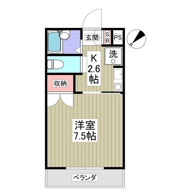 シャトー一の沢(1K/4階)の間取り写真