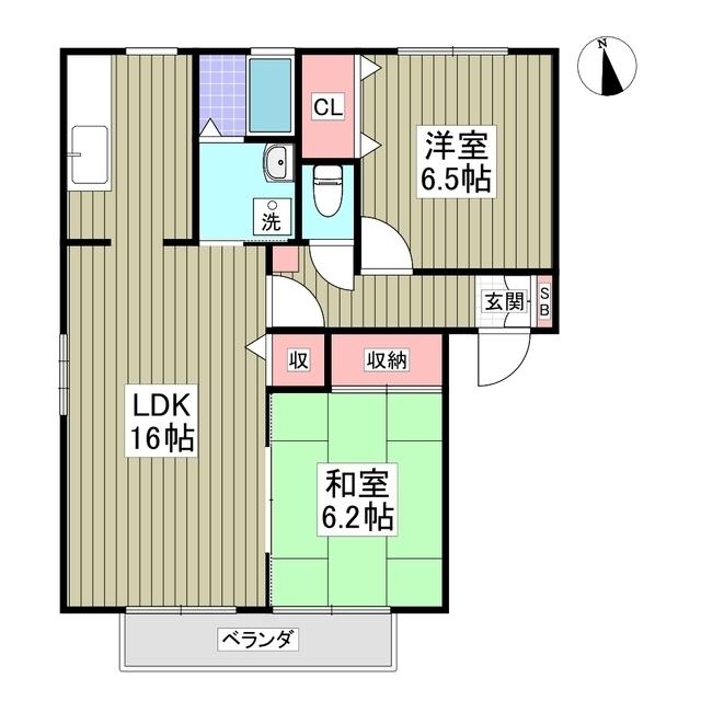 ラファールエステー3 B棟(2LDK/2階)の間取り写真
