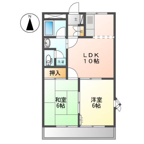 レジデンス町中(2LDK/2階)の間取り写真