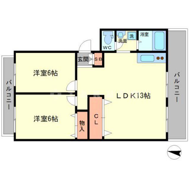 マンションロゼ(2LDK/3階)の間取り写真