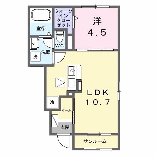 ウエスト.ゲート Ⅱ(1LDK/1階)の間取り写真