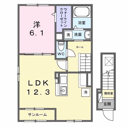 ウエスト.ゲート Ⅱ(1LDK/2階)の間取り写真