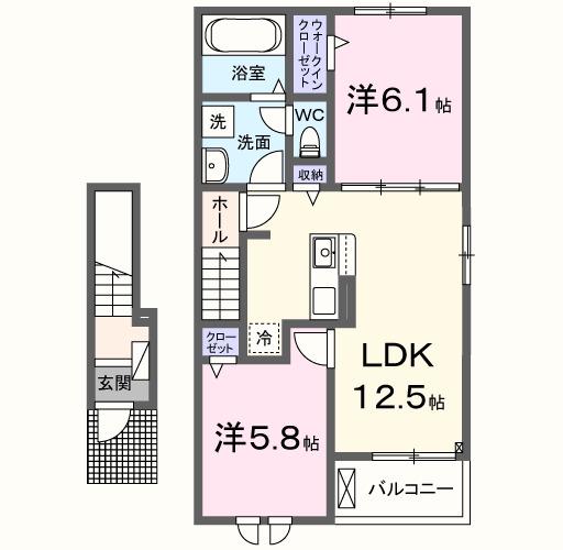 クラールいしおかⅠ(2LDK/2階)の間取り写真