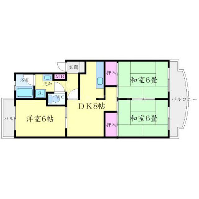 ヴィラNS-1(3DK/2階)の間取り写真