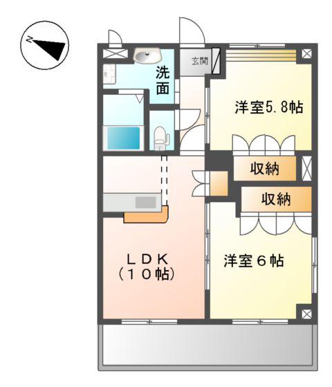 グランウッド(2LDK/2階)の間取り写真