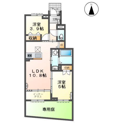 岐阜市薮田西O様2期アパート(2LDK/1階)の間取り写真