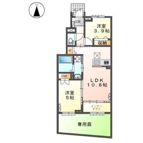 岐阜市薮田西O様2期アパート(2LDK/1階)の間取り写真