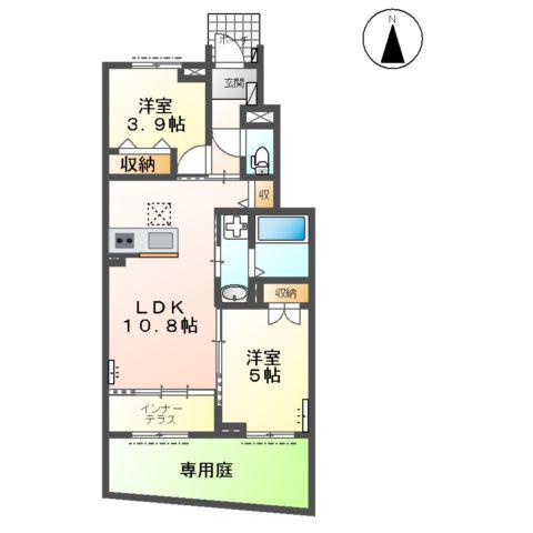 岐阜市薮田西O様2期アパート(2LDK/1階)の間取り写真