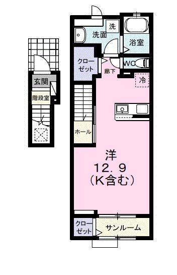 フェニックス Ⅱ(ワンルーム/2階)の間取り写真