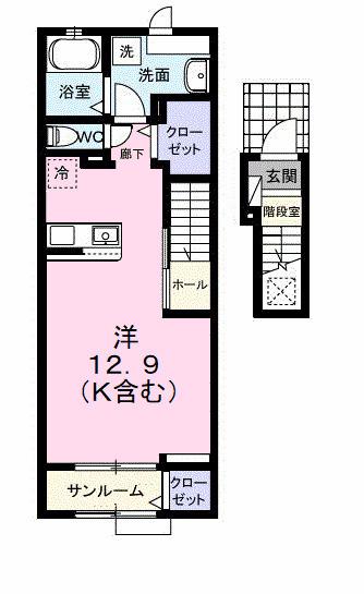 フェニックス Ⅱ(ワンルーム/2階)の間取り写真