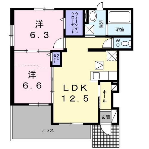 ルチル Ⅶ(2LDK/1階)の間取り写真