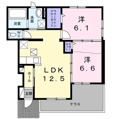ルチル Ⅶ(2LDK/1階)の間取り写真