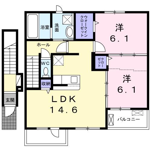 ルチル Ⅶ(2LDK/2階)の間取り写真