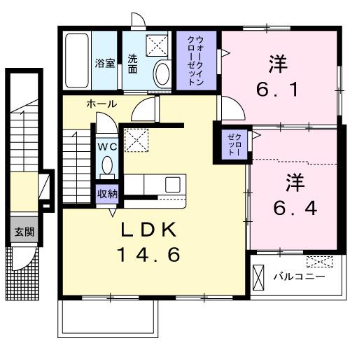 ルチル Ⅶ(2LDK/2階)の間取り写真