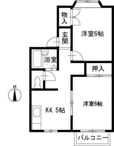 高崎線 上尾駅 バス乗車時間：4分 イオンモール上尾バス停で下車 徒歩8分 2階建 築37年(2DK/2階)の間取り写真