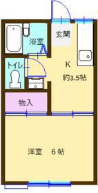 タウニィ石原D棟(1K/1階)の間取り写真