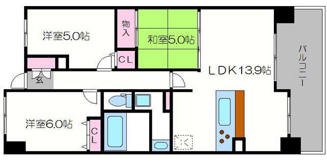 レジディア都島Ⅱ(3LDK/5階)の間取り写真