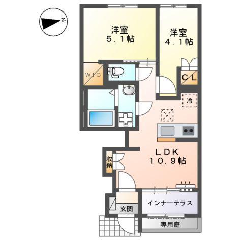 宮前区平4丁目アパート(2LDK/1階)の間取り写真