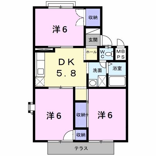 ロイヤルシャルム土山Ⅰ(3DK/1階)の間取り写真