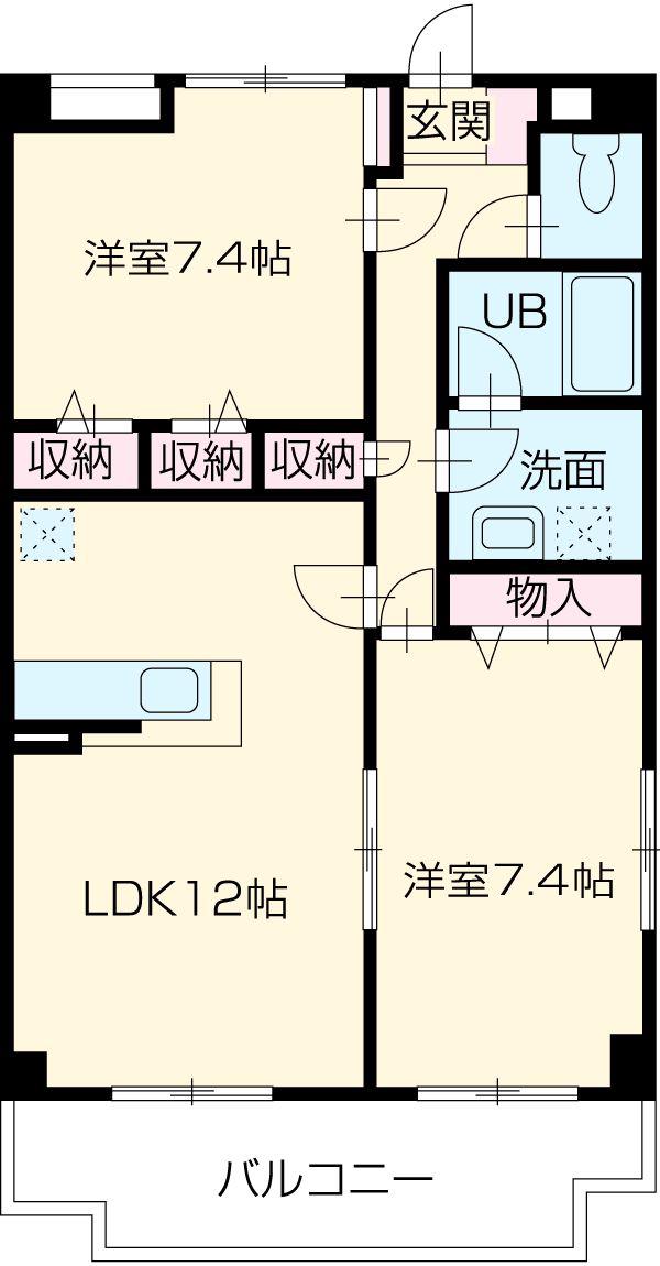 フェリシア一宮(2LDK/3階)の間取り写真