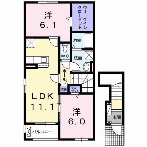 ウエスト タウンⅡ(2LDK/2階)の間取り写真