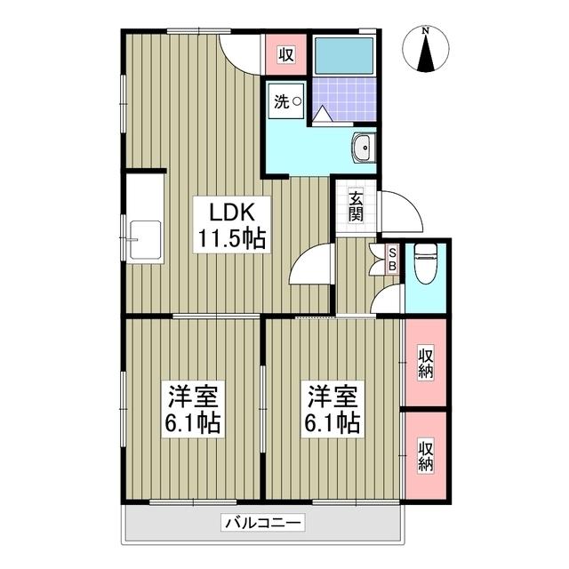 マロンハイツⅡC(2LDK/2階)の間取り写真