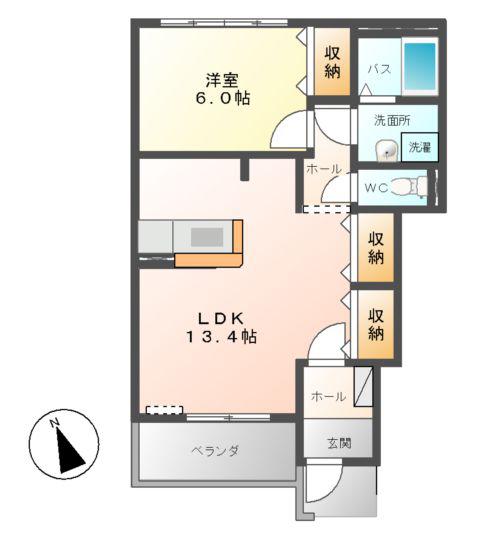 アクアサイド(1LDK/1階)の間取り写真