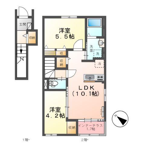 ソラーレ(2LDK/2階)の間取り写真