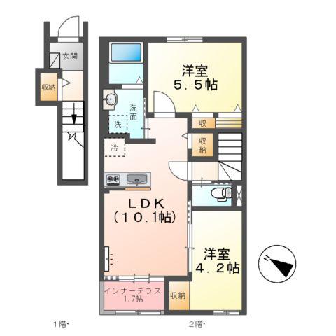 ソラーレ(2LDK/2階)の間取り写真