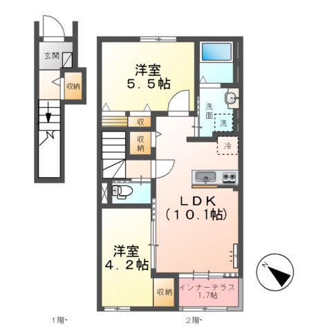 ソラーレ(2LDK/2階)の間取り写真