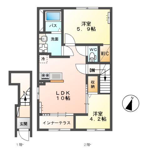 大宮町アパート(2LDK/2階)の間取り写真