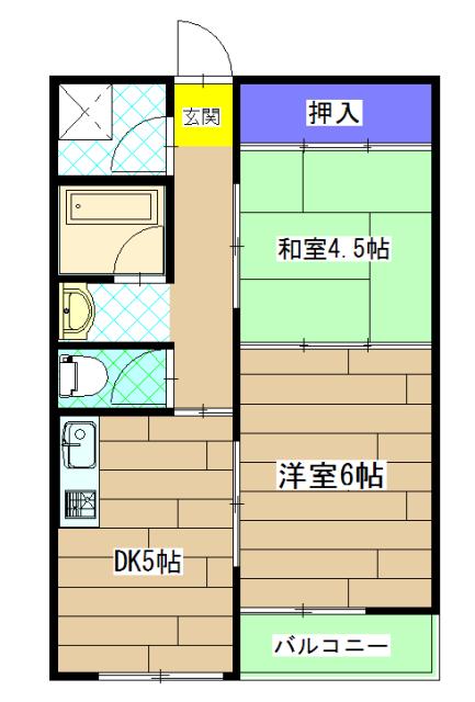六角シティーハイツ(2DK/2階)の間取り写真
