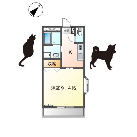 アコードタウンⅢ(1K/1階)の間取り写真