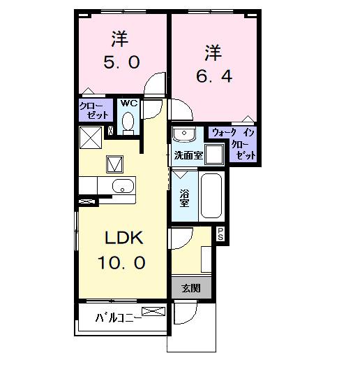 ロークァット Ⅰ(2LDK/1階)の間取り写真