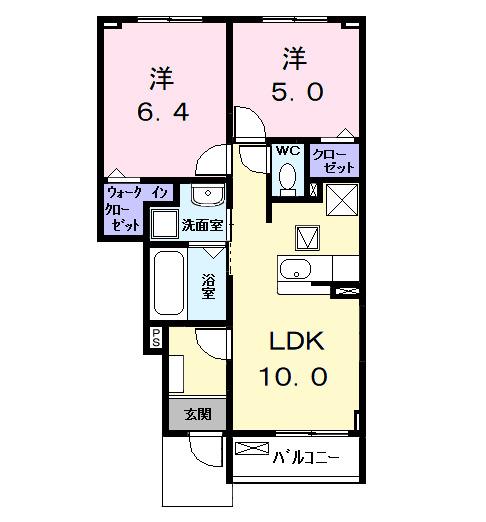 ロークァット Ⅰ(2LDK/1階)の間取り写真