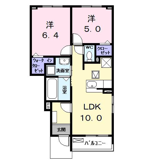 ロークァット Ⅰ(2LDK/1階)の間取り写真