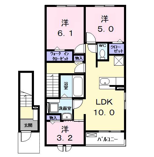 ロークァット Ⅰ(3LDK/2階)の間取り写真