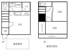 相模線 上溝駅 徒歩21分 2階建 築36年(2DK)の間取り写真