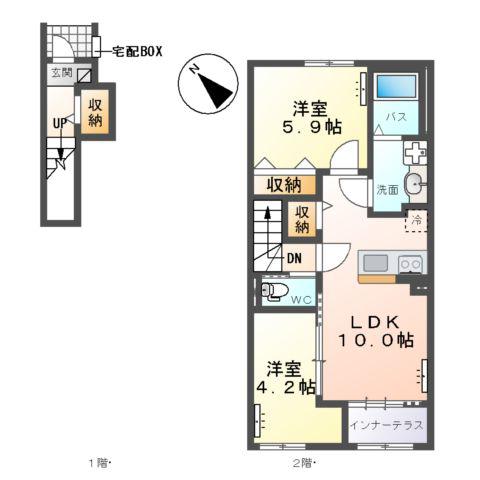 ジニアハイツ A(2LDK/2階)の間取り写真