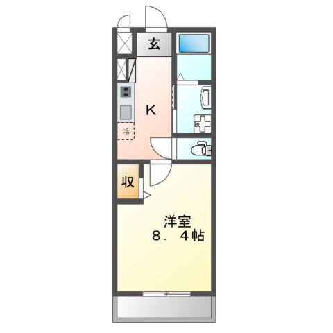 たけのこの丘 西棟(1K/1階)の間取り写真