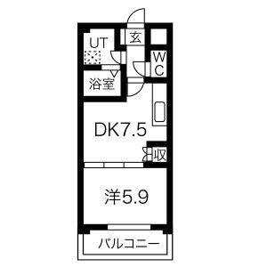 アスペン(1DK/1階)の間取り写真