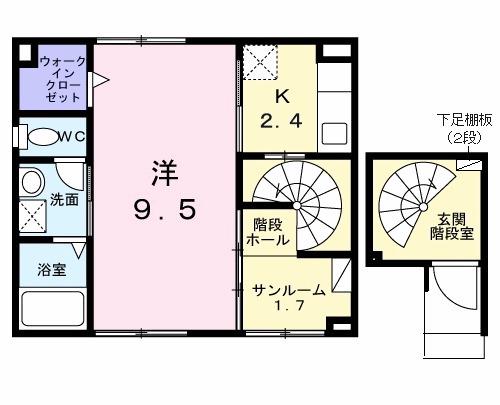 シティーライトⅠ(1K/2階)の間取り写真