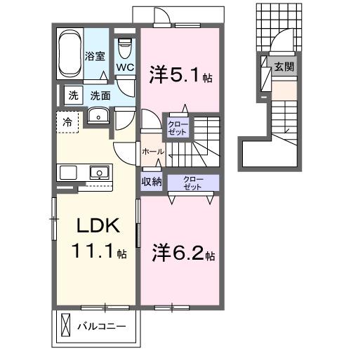 クレストコート緑台Ⅲ(2LDK/2階)の間取り写真